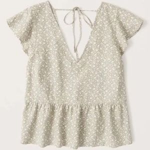 Abercrombie green linen flutter sleeve trapeze top size small